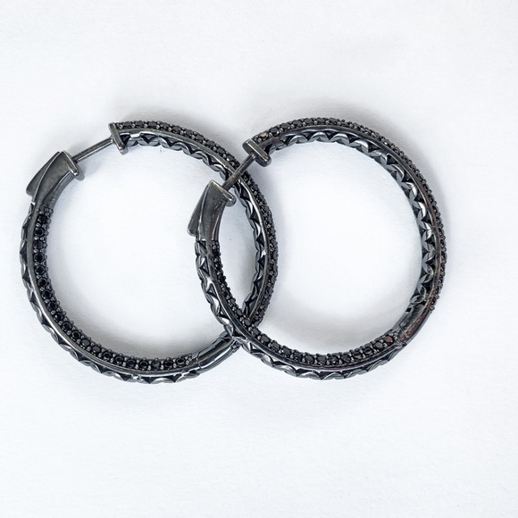 2ct Black Sapphire Hoops - Picture 3 of 14